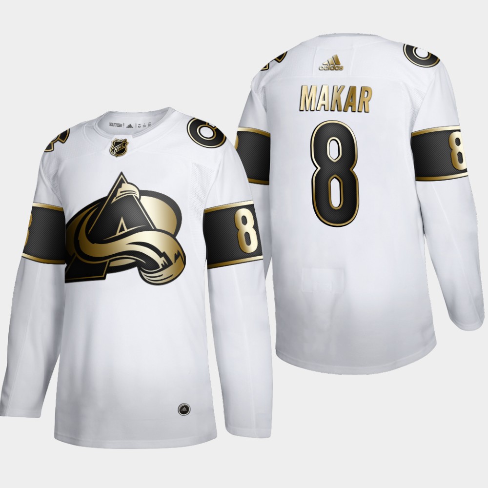 Colorado Avalanche 8 Cale Makar Men Adidas White Golden Edition Limited Stitched NHL Jersey